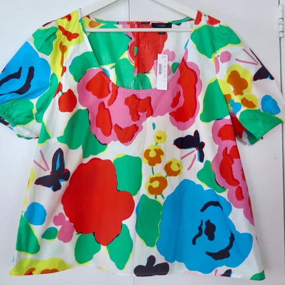 NWT J Crew Ratti Jardin Top Scoop Neck Bright Multicolor Floral - Picture 3 of 13